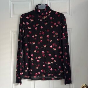 ❤️2/$15 or 3/$21❤️ Popsugar Black and Pink Floral Blouse, Size Medium